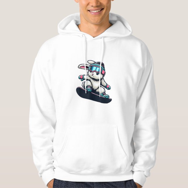 Cute Bunny Performing Snowboarding Trick Kids East Hoodie (Framsida)