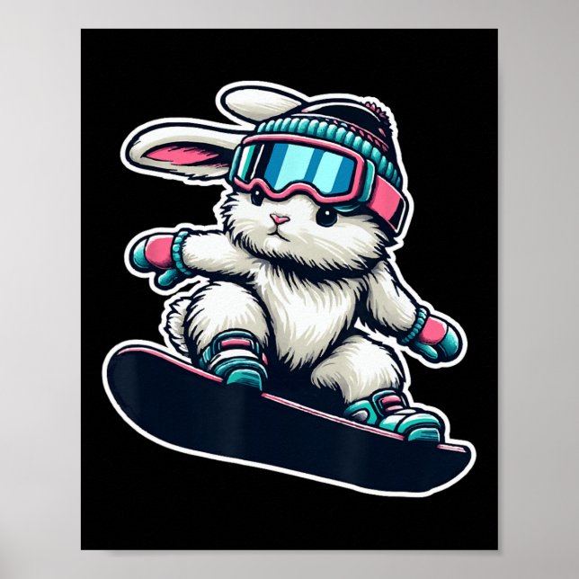 Cute Bunny Performing Snowboarding Trick Kids Öste Poster (Framsidan)