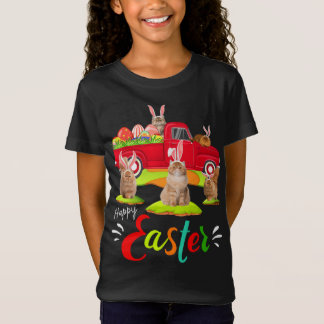 Cute Bunny Persian Cats Riding Red Lastbil Lycklig T Shirt