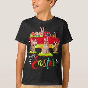 Cute Bunny Persian Cats Riding Red Lastbil Lycklig T Shirt