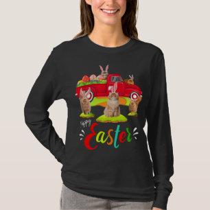 Cute Bunny Persian Cats Riding Red Lastbil Lycklig T Shirt