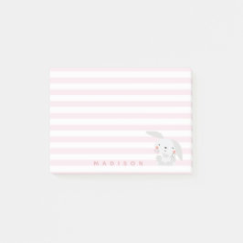 Cute Bunny - Personlig Rosa Stripe Kids Post-it Block