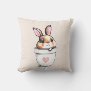 Cute Bunny Plant Pot on Light Champagne Beige Kudde