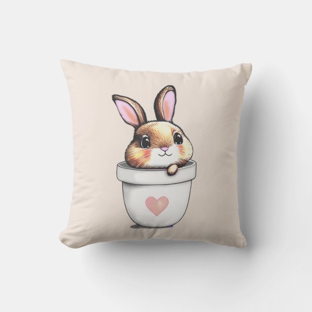 Cute Bunny Plant Pot on Light Champagne Beige Kudde (Framsida)