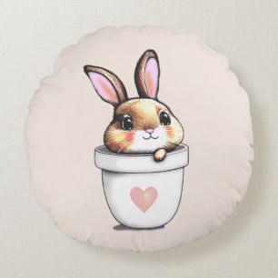 Cute Bunny Plant Pot on Light Champagne Beige Rund Kudde