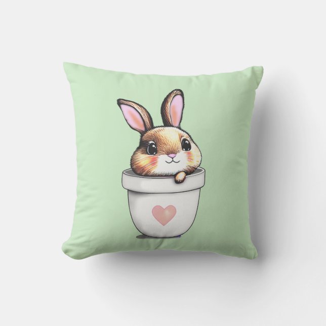 Cute Bunny Plant Pot on Light Lime Green Kudde (Framsida)