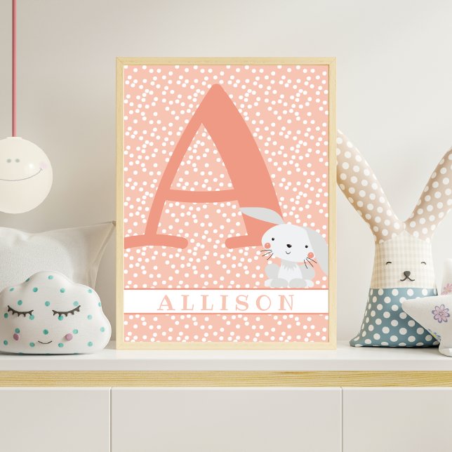 Cute Bunny & Polkadots Personlig Girl Nursery Poster (Skapare uppladdad)