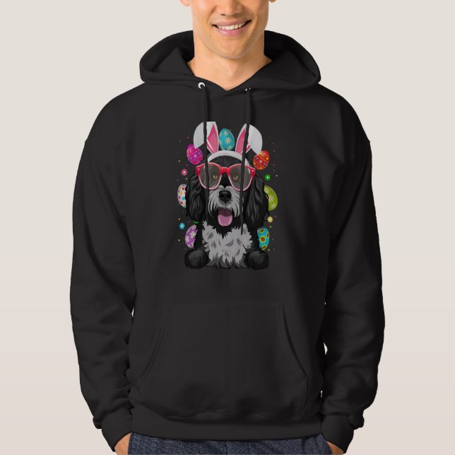 Cute Bunny Portuguese Water Dog Face Easter Eggs E Hoodie (Framsida)