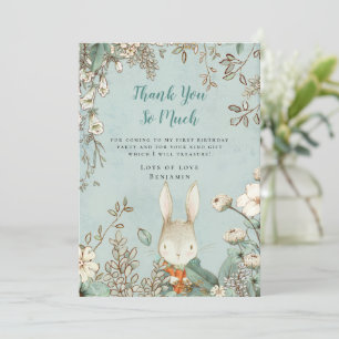 Cute Bunny Powder Blue First Birthday Tack Kort