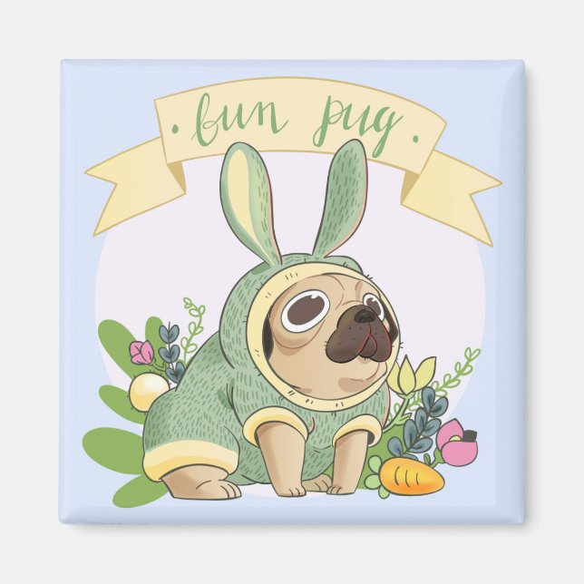 Cute Bunny Pug Magnet (Framsidan)