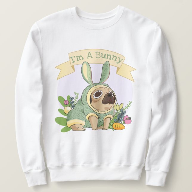 Cute Bunny Pug Sweatshirt (Design framsida)