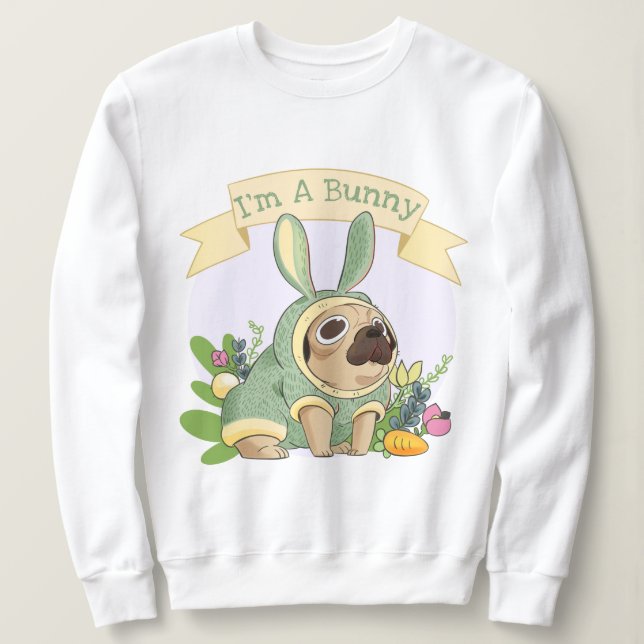 Cute Bunny Pug T Shirt (Design framsida)