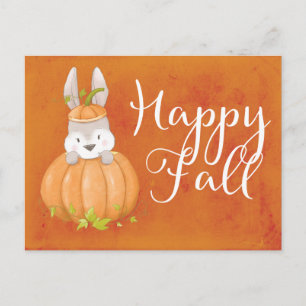 Cute Bunny Pumpkin Lycklig Fall Hälsning Vykort