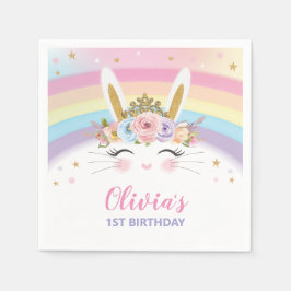 Cute Bunny Rabbit 1:a födelsedag Party Serviettes Pappersservett