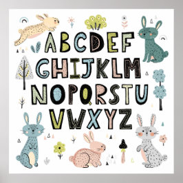 Cute Bunny Rabbit ABC Alphabet Brev Education Poster