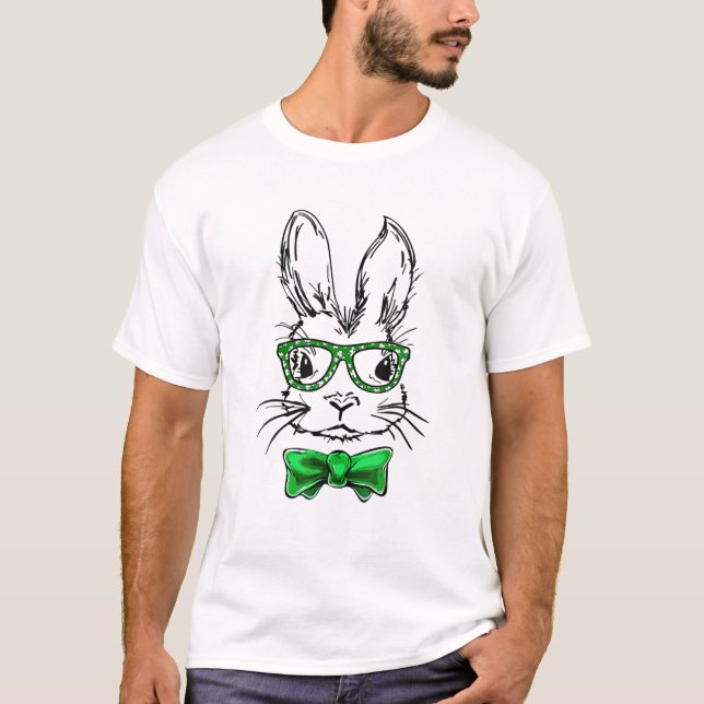Cute Bunny Rabbit Ansikte Funny Character St Patri T Shirt (Framsida)