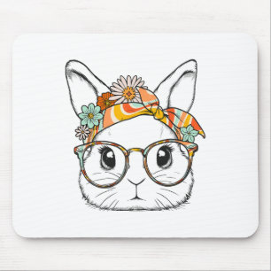 Cute Bunny Rabbit Ansikte Groovy Gles Girl Lycklig Musmatta