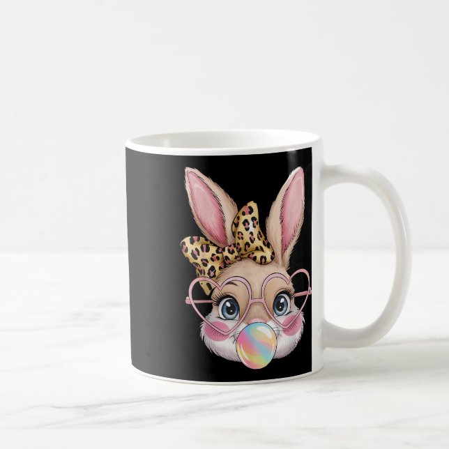 Cute Bunny Rabbit Ansikte Leopard Bow Girls Lyckli Kaffemugg (Höger)