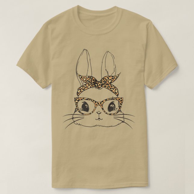 Cute Bunny Rabbit Ansikte Leopard Skriv ut glasavf T Shirt (Design framsida)