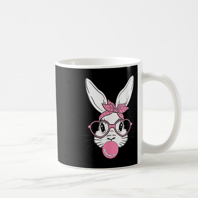 Cute Bunny Rabbit Ansikte med Bandana Heart Gles B Kaffemugg (Höger)
