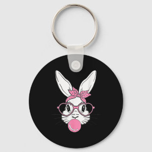 Cute Bunny Rabbit Ansikte med Bandana Heart Gles B Nyckelring