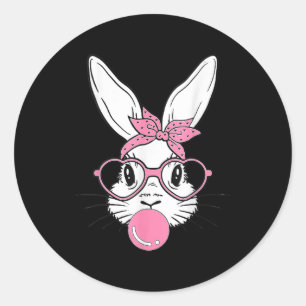 Cute Bunny Rabbit Ansikte med Bandana Heart Gles B Runt Klistermärke
