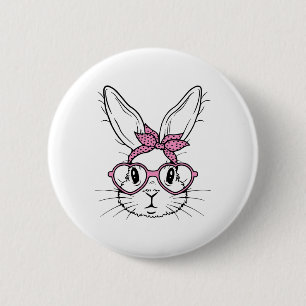 Cute Bunny Rabbit Ansikte med Bandana Heart Gles E Knapp
