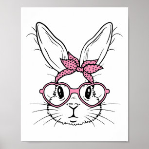 Cute Bunny Rabbit Ansikte med Bandana Heart Gles E Poster