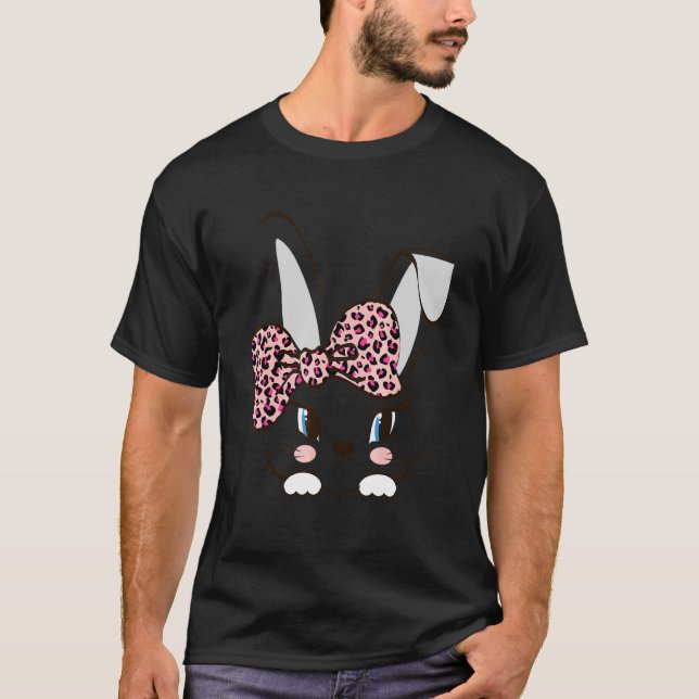 Cute Bunny Rabbit Ansikte Rosa Leopard Headband Ea T Shirt (Framsida)