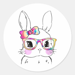 Cute Bunny Rabbit Ansikte Tie Dye Glasses Girl Lyc Runt Klistermärke