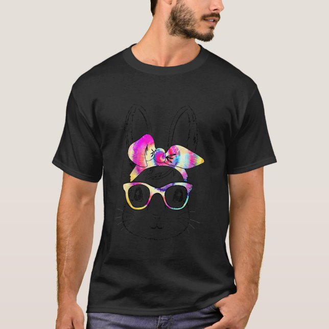 Cute Bunny Rabbit Ansikte Tie Dye Glasses Girl Lyc T Shirt (Framsida)