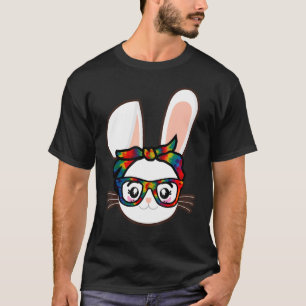 Cute Bunny Rabbit Ansikte Tie Dye Glasses Girl Lyc T Shirt
