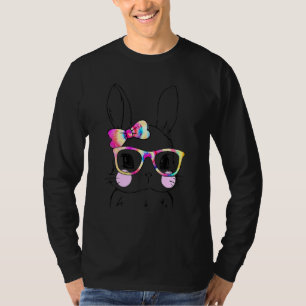 Cute Bunny Rabbit Ansikte Tie Dye Glasses Girl Lyc T Shirt