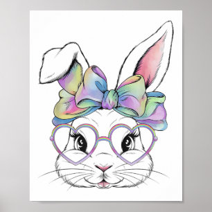 Cute Bunny Rabbit Ansikte Tie Dye Gles Girl Lyckli Poster