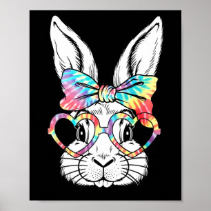 Cute Bunny Rabbit Ansikte Tie Dye Gles Girl Lyckli Poster