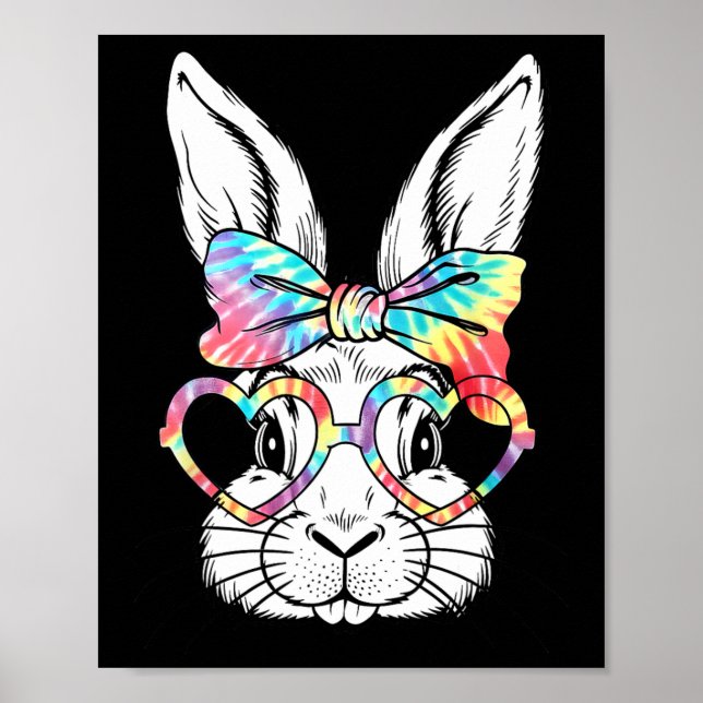 Cute Bunny Rabbit Ansikte Tie Dye Gles Girl Lyckli Poster (Framsidan)
