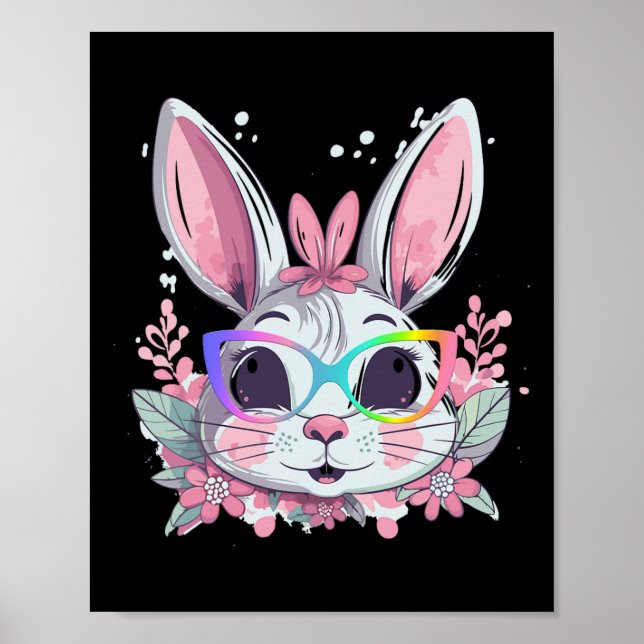Cute Bunny Rabbit Ansikte Tie Dye Gles Girl Lyckli Poster (Framsidan)
