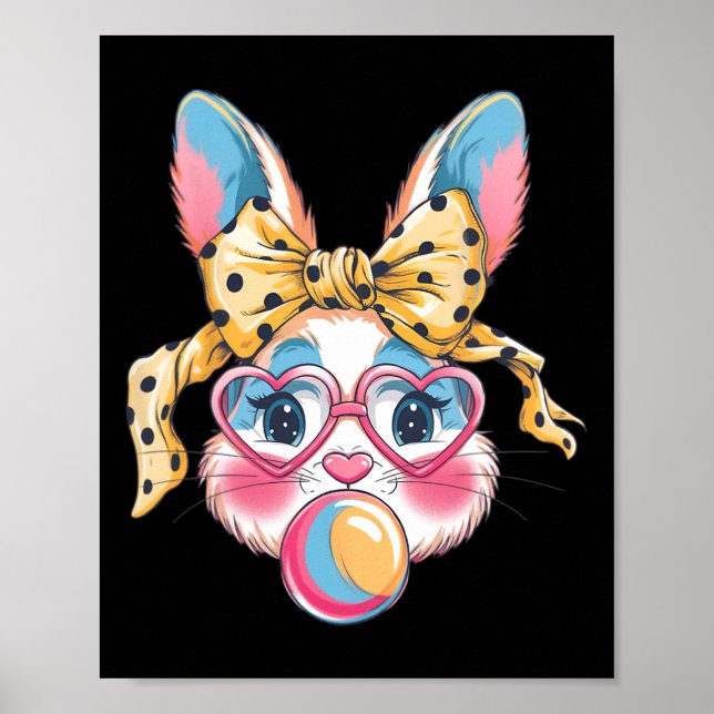 Cute Bunny Rabbit Ansikte Tie Dye Gles Girl Lyckli Poster (Framsidan)