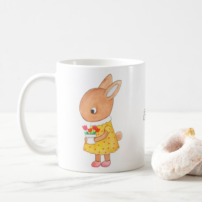 Cute Bunny Rabbit Art Personlig med Namn Kaffemugg (Med munk)