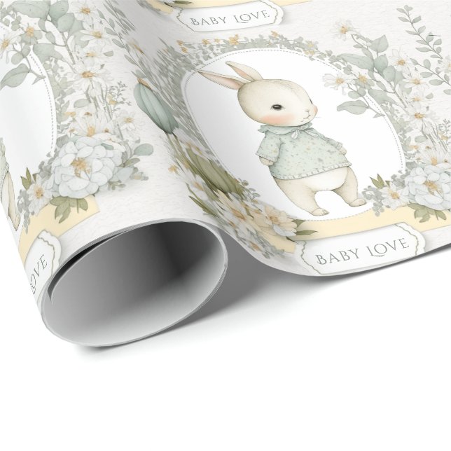 Cute Bunny Rabbit Baby Love Presentpapper (Rullad Hörn)