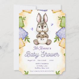 Cute Bunny Rabbit Baby Shower Inbjudningar