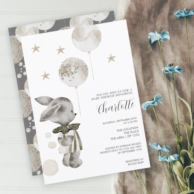 Cute Bunny Rabbit Baby Shower Inbjudningar (Skapare uppladdad)