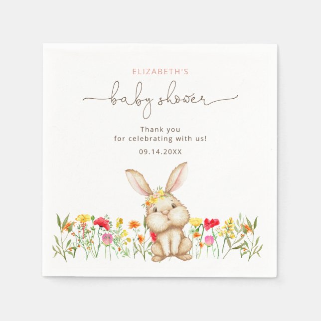 Cute Bunny Rabbit Baby Shower Napkins Pappersservett (Framsidan)