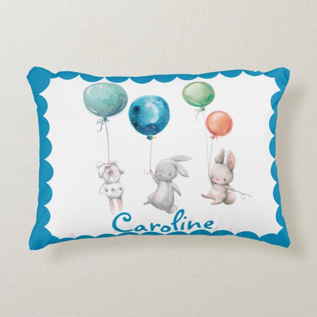 Cute Bunny Rabbit Balloon Lumbar Prydnadskudde (Framsidan)