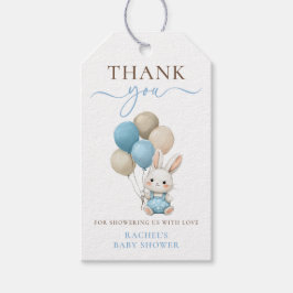 Cute Bunny Rabbit Balloons | Blue Boy Baby Shower Presentetikett