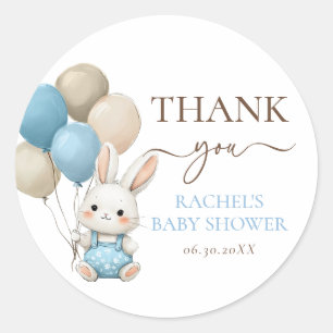 Cute Bunny Rabbit Balloons Blue Boy Baby Shower Runt Klistermärke