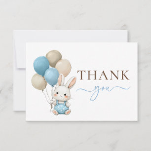 Cute Bunny Rabbit Balloons Blue Boy Baby Shower Tack Kort