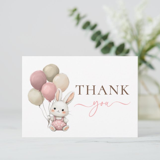 Cute Bunny Rabbit Balloons | Rosa Girl Baby Shower Tack Kort (Stående Fram)