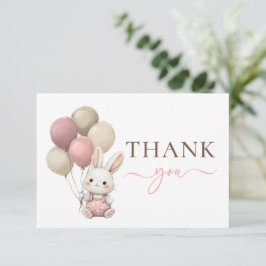 Cute Bunny Rabbit Balloons | Rosa Girl Baby Shower Tack Kort
