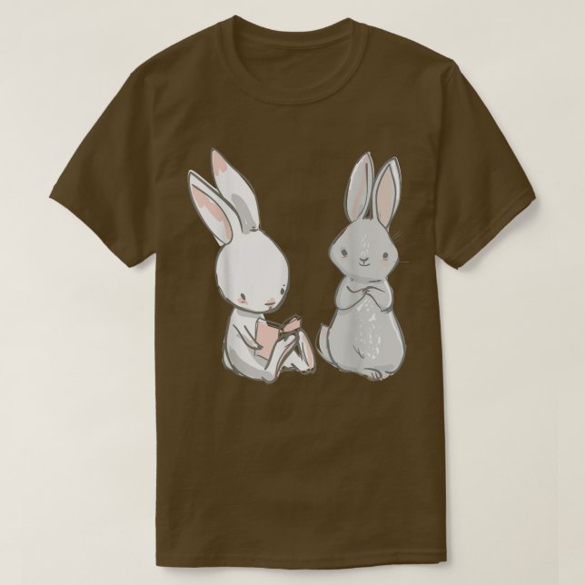 Cute Bunny Rabbit Best Friends Bok Älskare & Gift T Shirt (Design framsida)